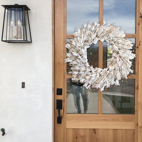 Bibelot Forsythia wreath garden-decor complements patio spaces
