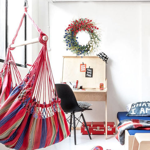 Hanging Bibelot wreath on door for patriotic celebrations