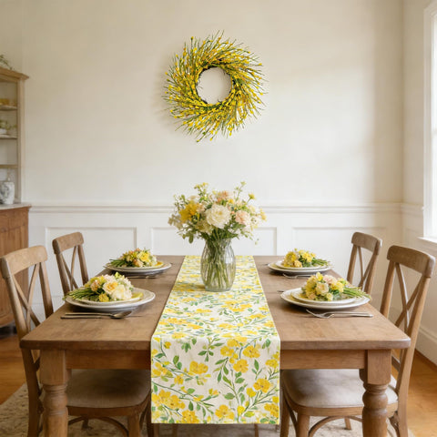Bibelot porch-decor forsythia wreath stays vibrant year-round.