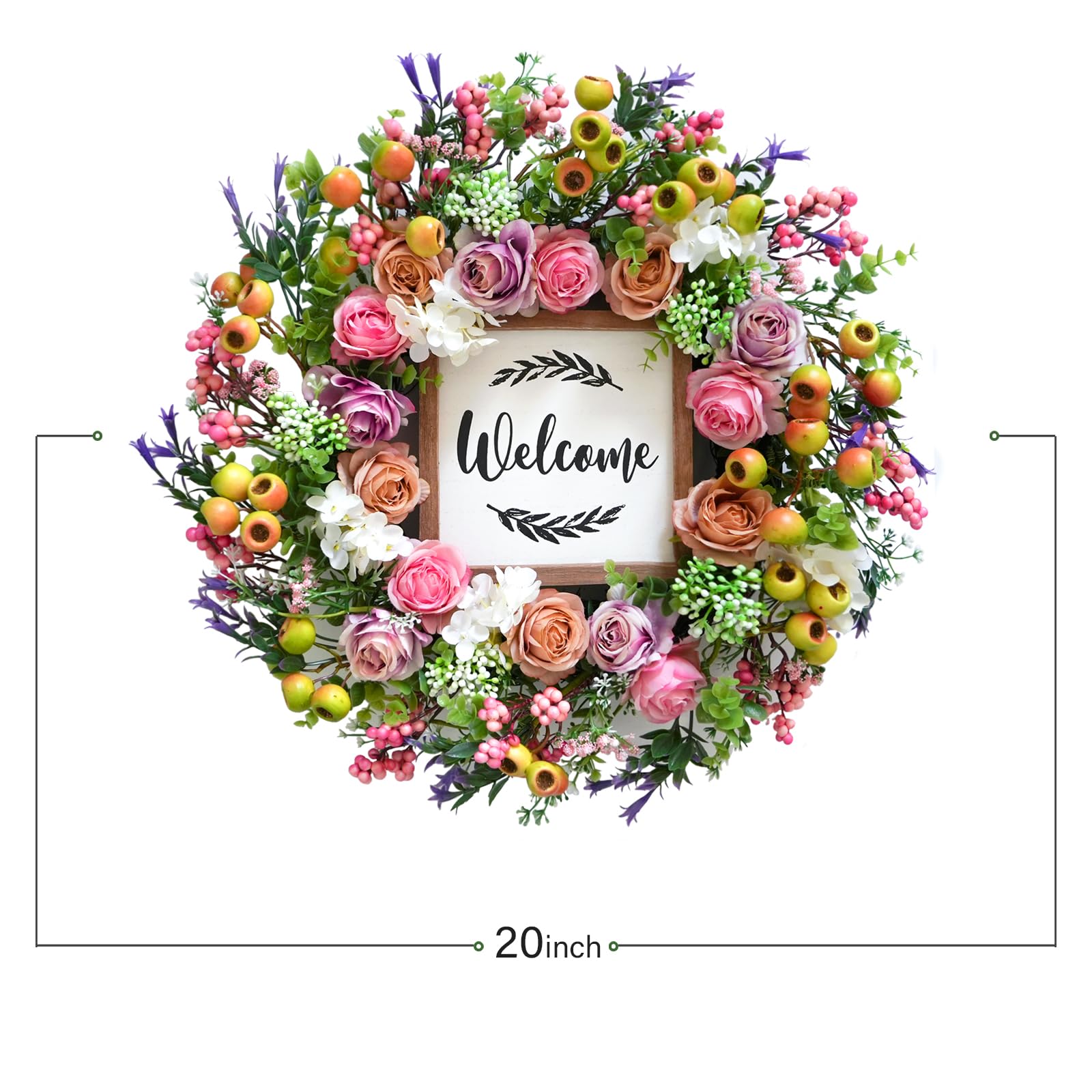 Bibelot Welcome Sign Wreath highlights friendly greeting for guests.