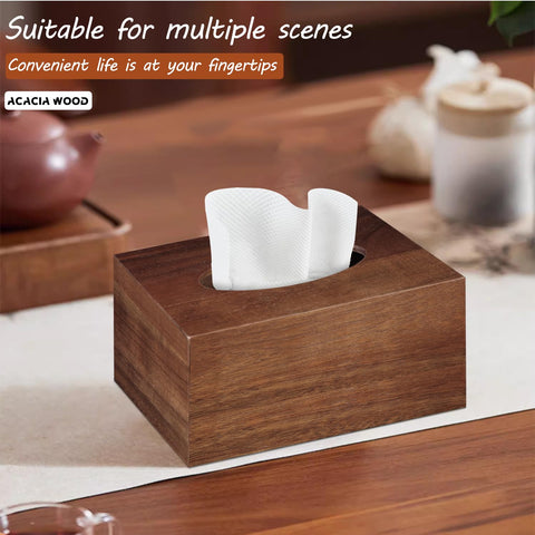 BIBELUN acacia wood tissue box organizer blends with desks and countertops.