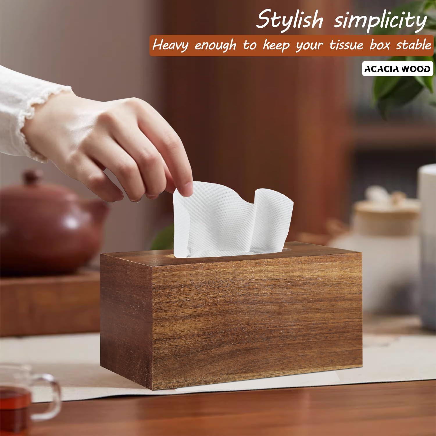BIBELUN slide-out bottom tissue box cover for easy refilling and tidy surfaces.