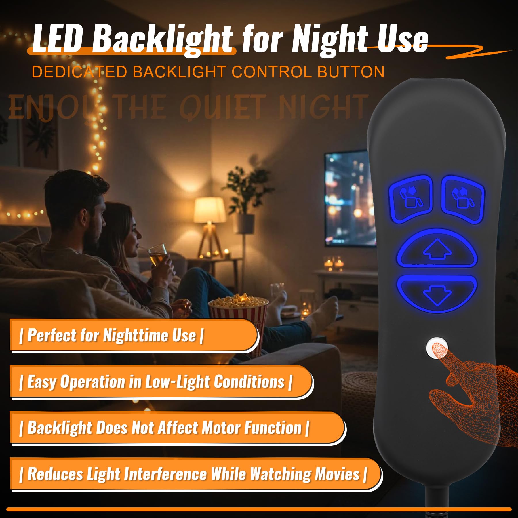 BIBIELF lift chair remote LED backlight used in low light.