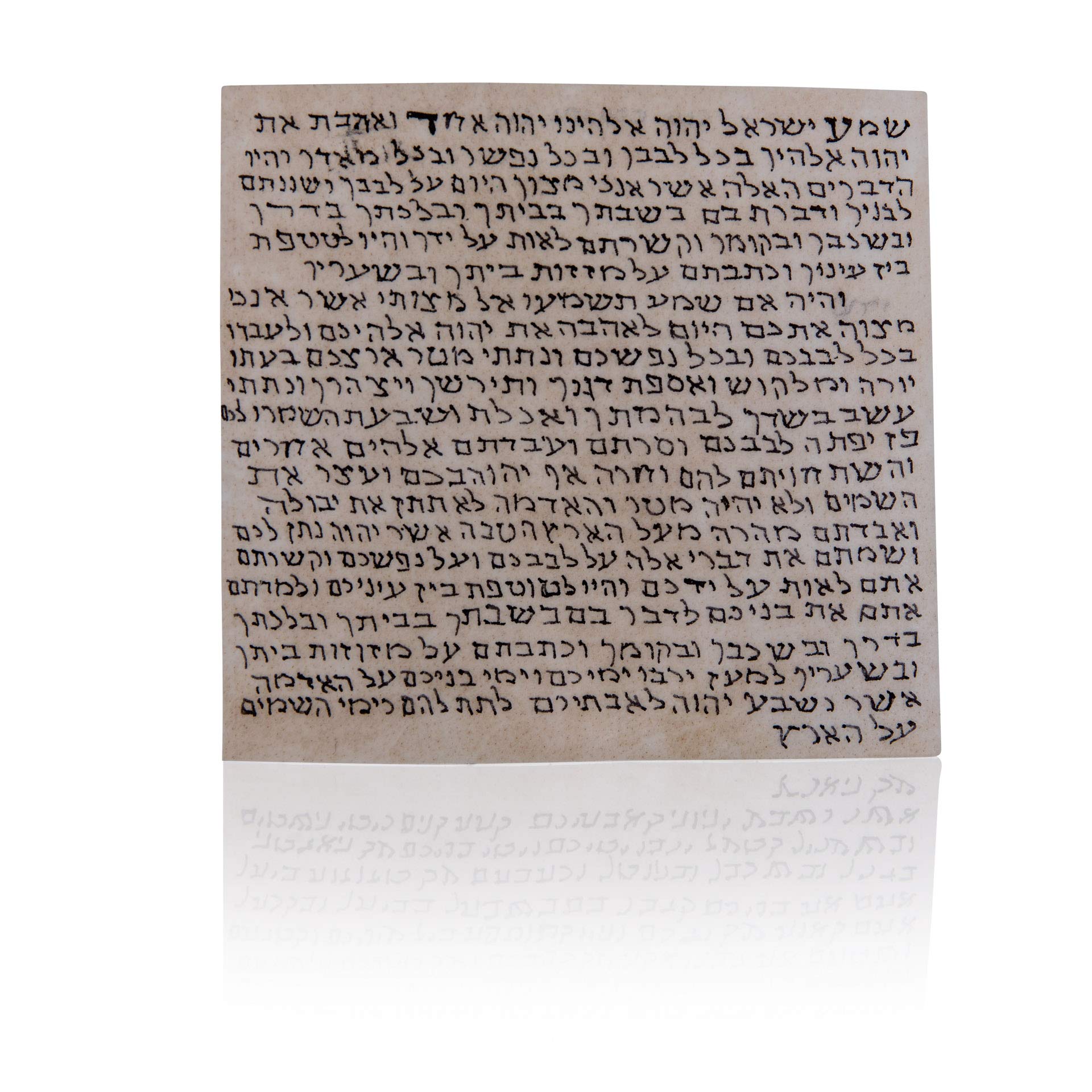 Biblical World kosher mezuzah scroll hand-written by Sofer Stam for home entryways