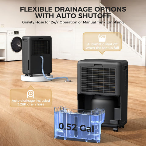 Bicepos dehumidifier four casters enable easy room-to-room mobility.