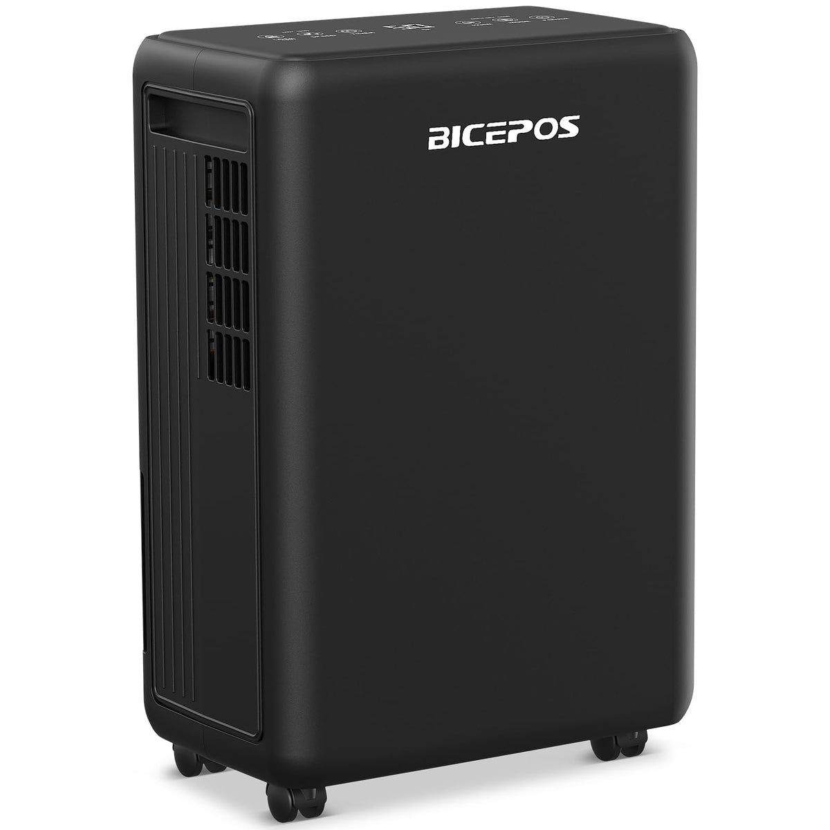 Bicepos dehumidifier front view compact footprint for basements.