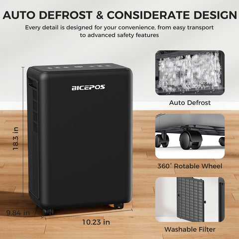 Bicepos dehumidifier in use in living room with quiet operation.