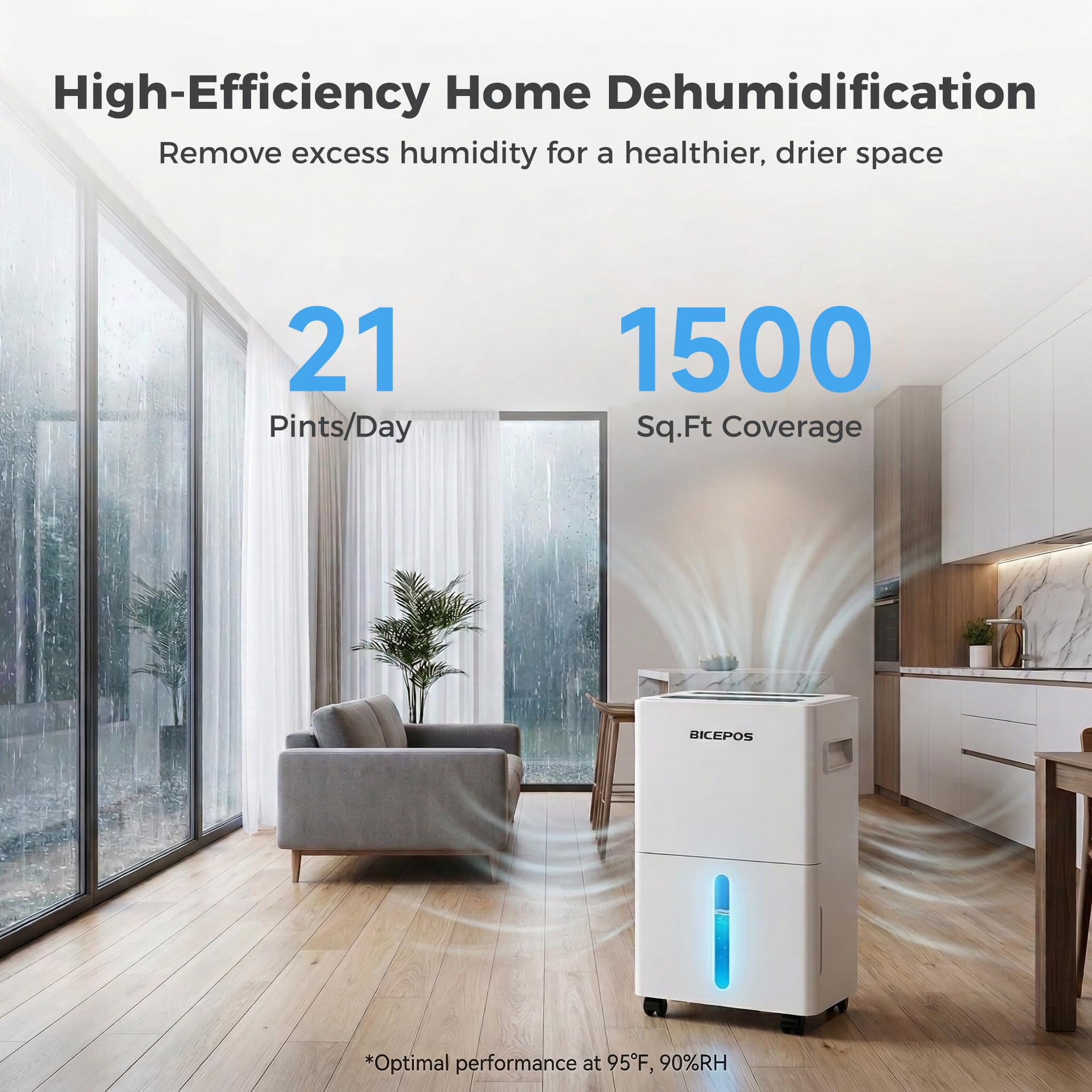 Bicepos dehumidifier water tank shows easy emptying after use.