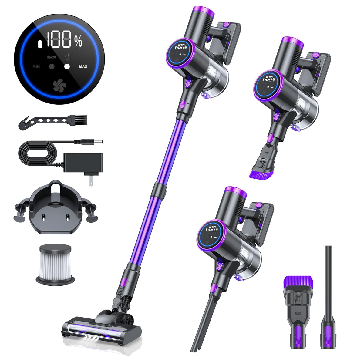 Bieiao cordless vacuum with LED display showing battery and mode for easy cleaning
