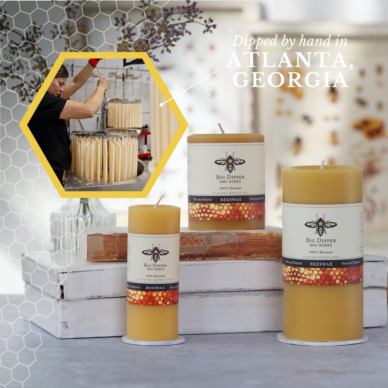 Big Dipper Wax Works natural honey aroma candle with subtle hive scent.