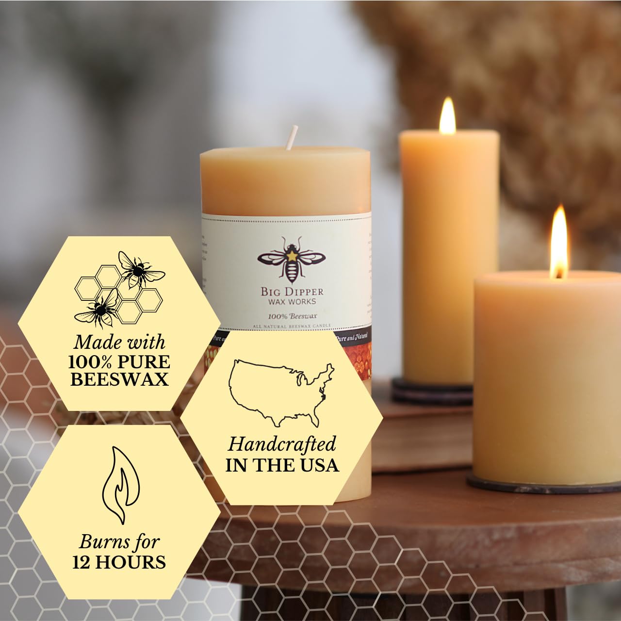 Big Dipper Wax Works soot-free wick candle with minimal smoke for a cleaner indoor space.