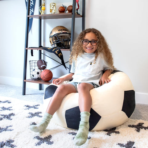 Handle-focused shot of the Big Joe bean bag chair for portable use.