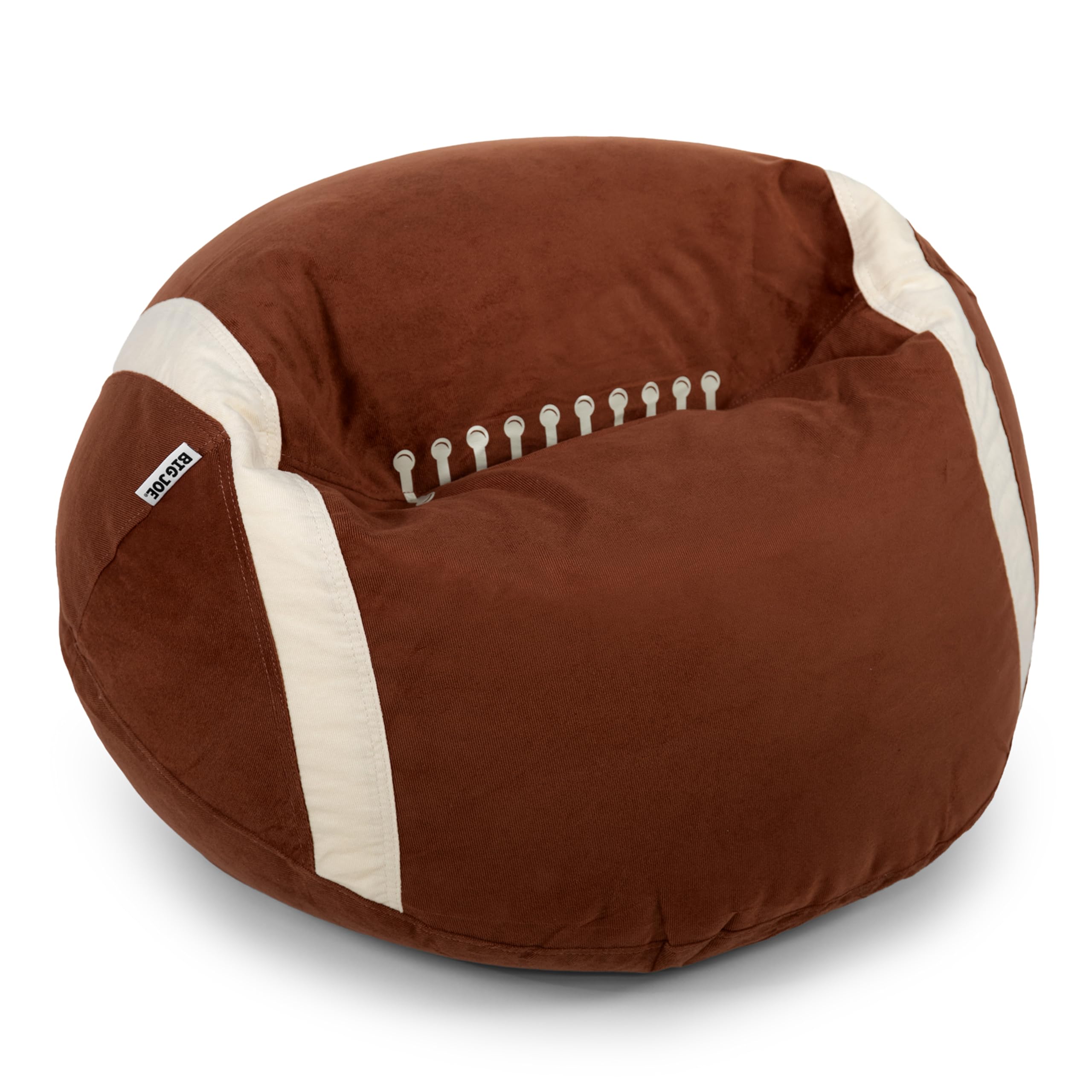 Big Joe football-design bean bag chair, plush seating for kids.