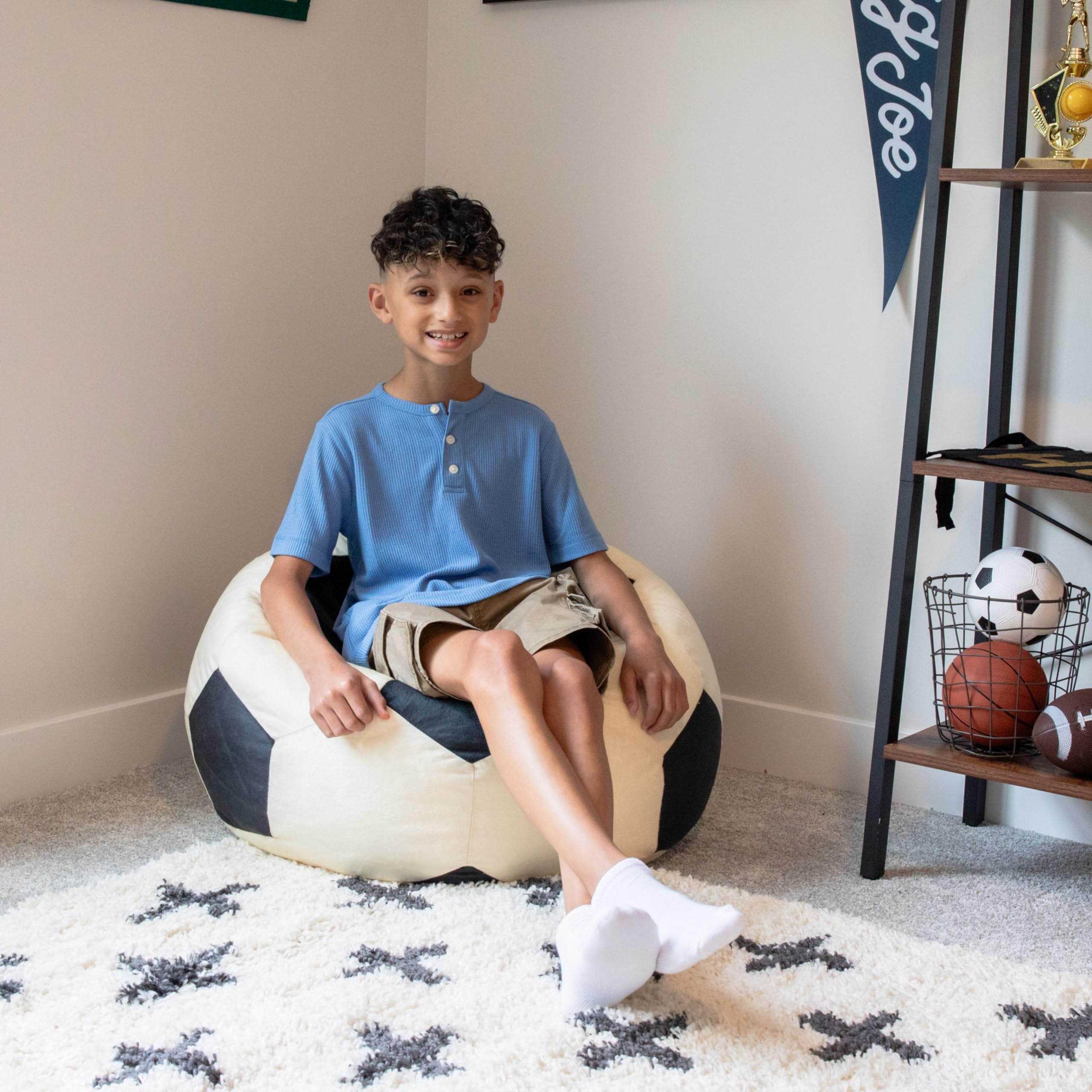 Balanced filling detail shows comfortable seating without overstuffing on Big Joe chair.