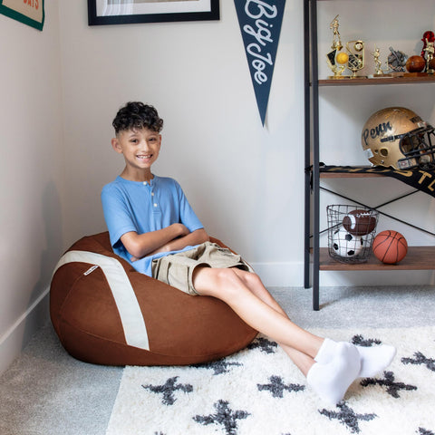 Big Joe plush-fabric bean bag, soft touch lounging.