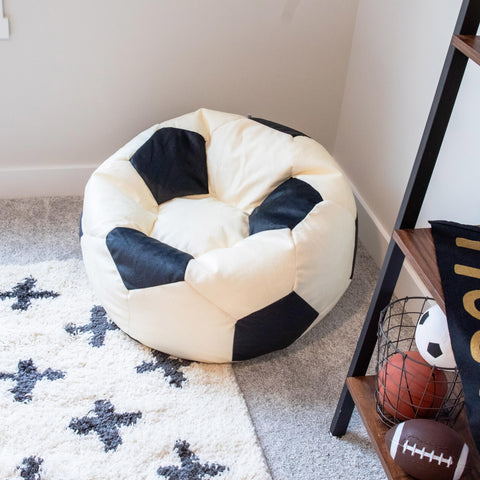 Close-up of soft plush fabric on the Big Joe Sports Ball chair for comfort.