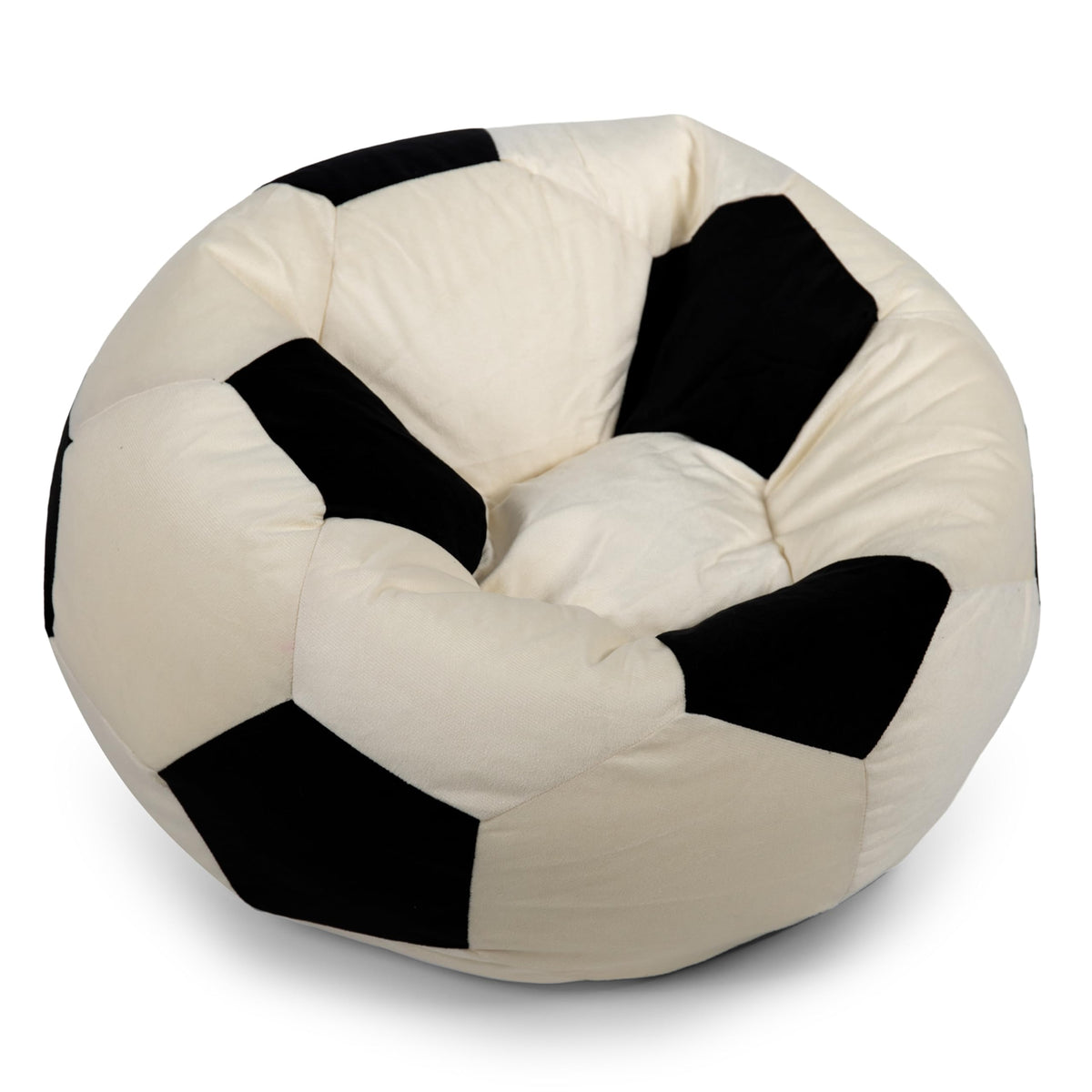 Big Joe Sports Ball bean bag chair front view for kids, plush soccer-inspired design.