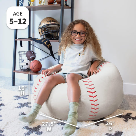 Big Joe sports ball bean bag chair in football shape provides cozy seating during playtime.