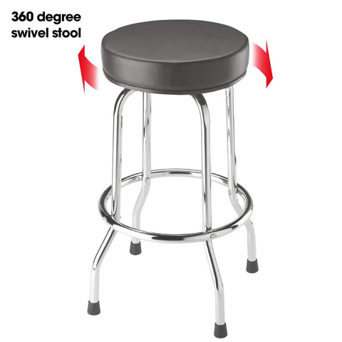 Chrome legs with anti-slip caps reduce shifting on slick shop floors.