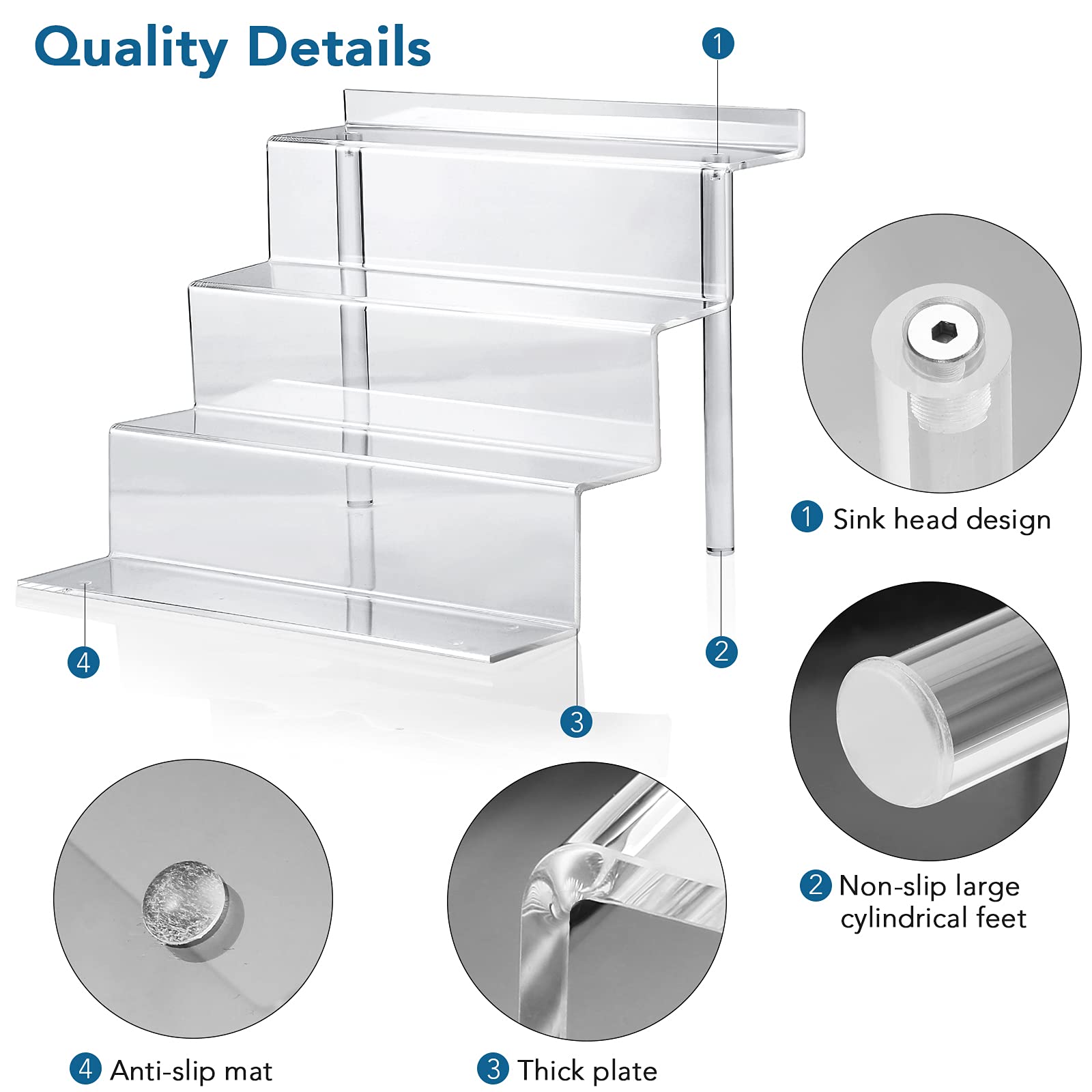 bigantss sturdy cylindrical feet and thick acrylic ensure balanced display.