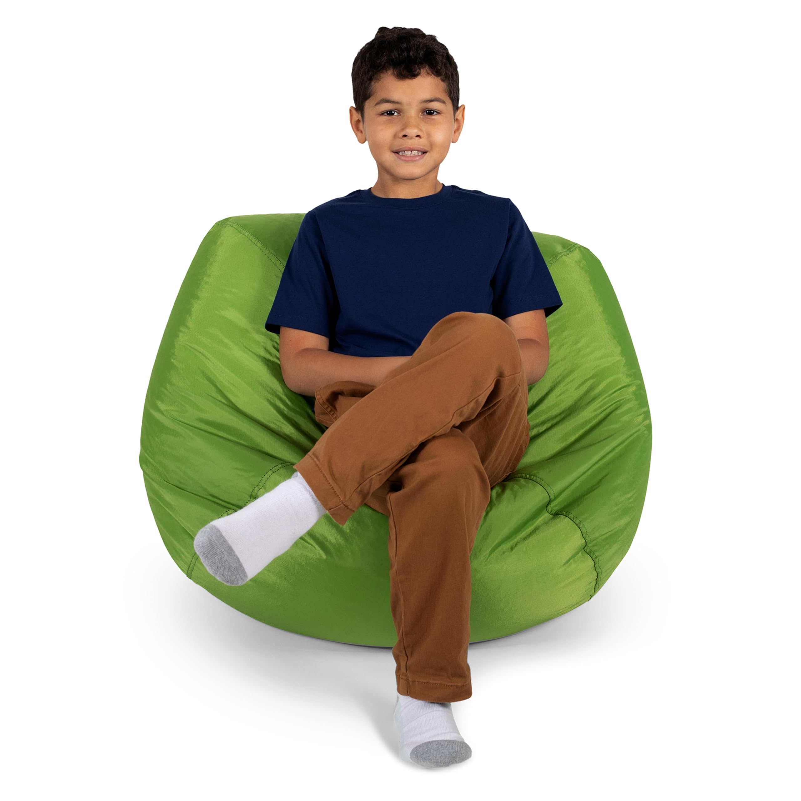 Big Joe Classic bean bag chair in spicy lime color with easy-clean fabric for kids