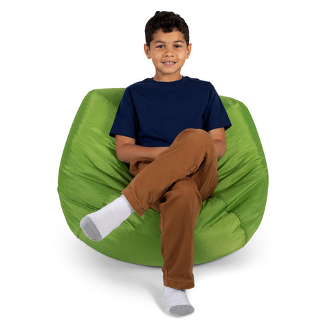 Big Joe Classic bean bag chair in spicy lime color with easy-clean fabric for kids