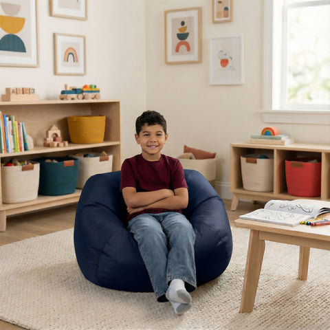 Navy color from Big Joe suits kids' bedrooms and play areas.