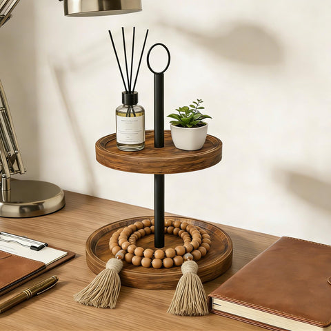 BIGNEWWANG tiered tray stand with vintage metal handle for easy repositioning.