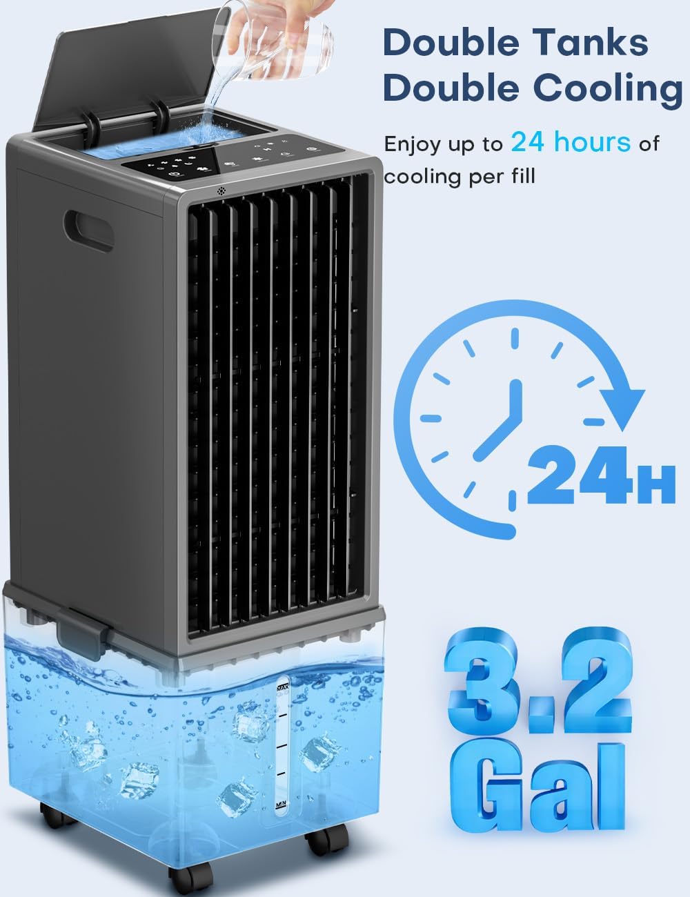 BIGOOSE dual 3.2 gallon tanks delivering up to 24 hours of cooling