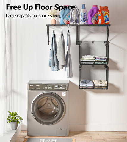 BigPonPon two racks and two baskets maximize vertical space in the laundry