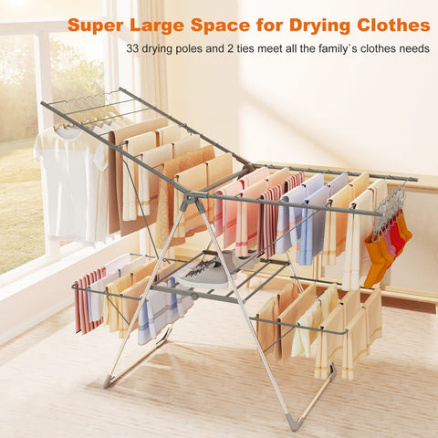 Bigzzia drying rack folded demonstrates ultra-compact storage after use.