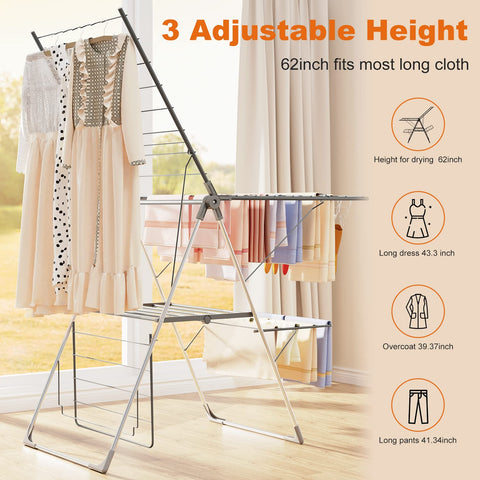 Bigzzia height-adjustable rack reaches up to 62 inches for long garments.