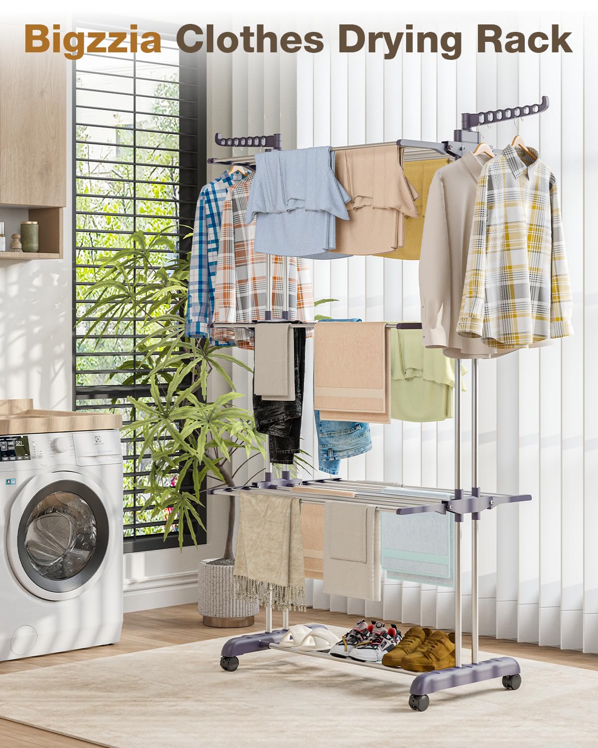 Bigzzia side wings with hooks maximize hanging space for towels and shirts.