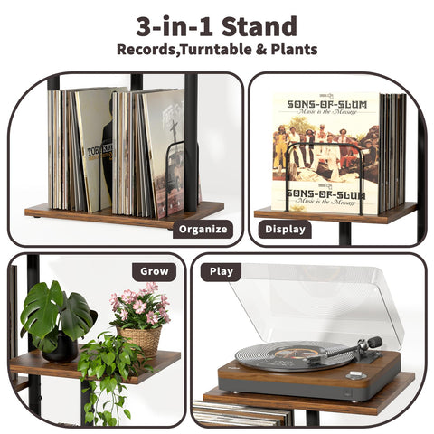 Bikoney Botanical Record Player Stand side view showing dual vinyl storage