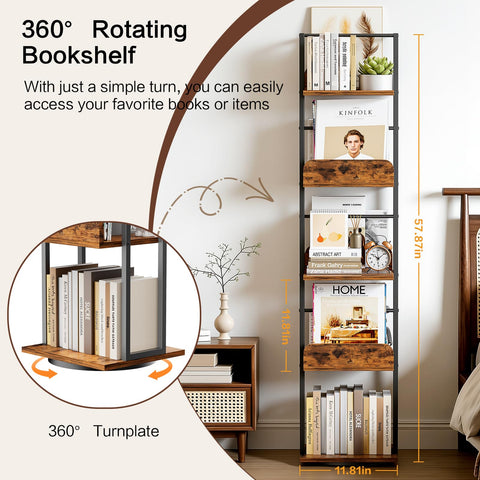 Bikoney rotating bookshelf front view highlights easy access to your favorite titles.