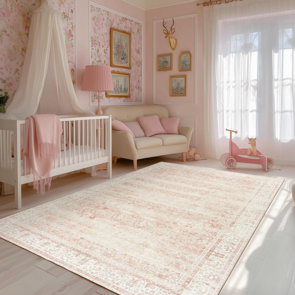 BILEEHOME light pink bedroom rug 6x9 adds soft, cozy floor comfort.
