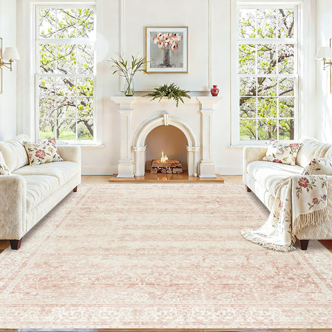 BILEEHOME pink area rug low-pile design for high-traffic areas.