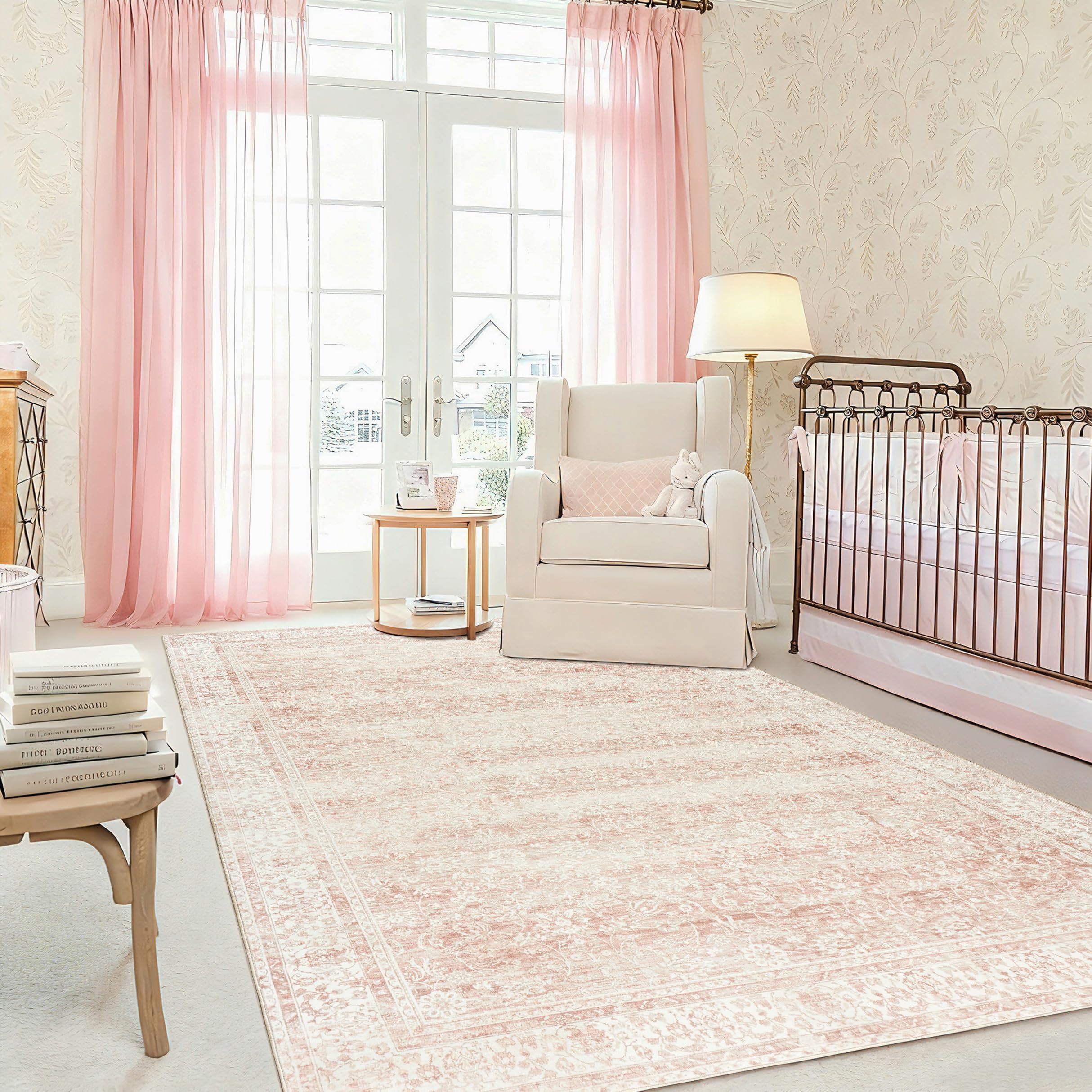 BILEEHOME pink area rug with soft texture for cozy living rooms.