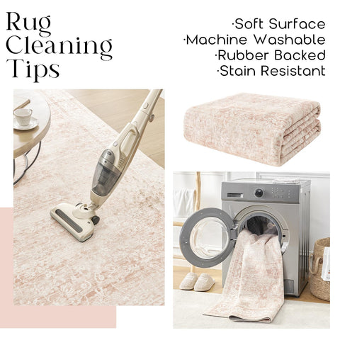 BILEEHOME pink area rug washable for easy cleaning and upkeep.