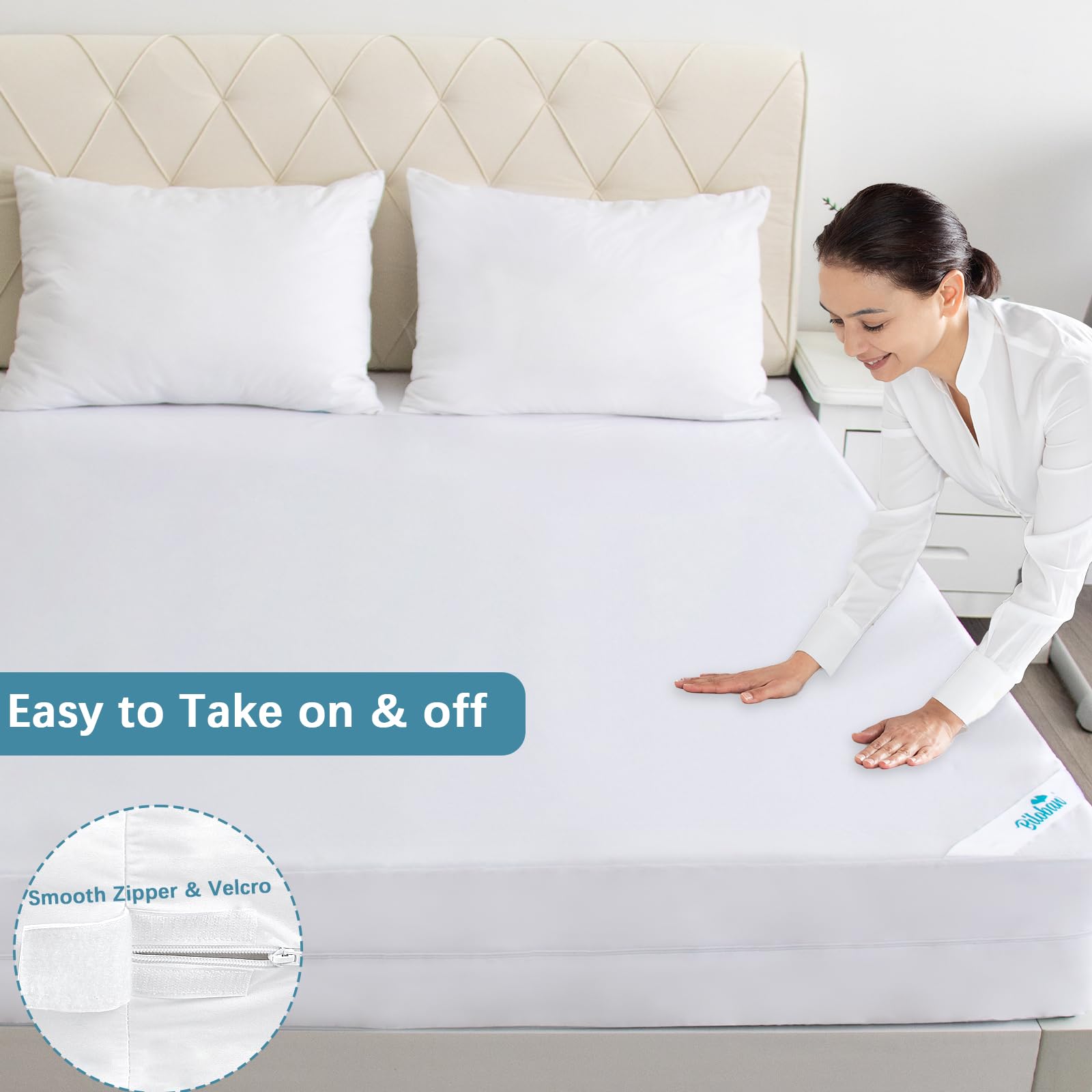 Biloban six-sided zipper encasement on a twin mattress