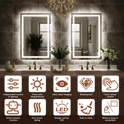 Bimno anti-fog mirror activates with touch for a clear reflection after showers.