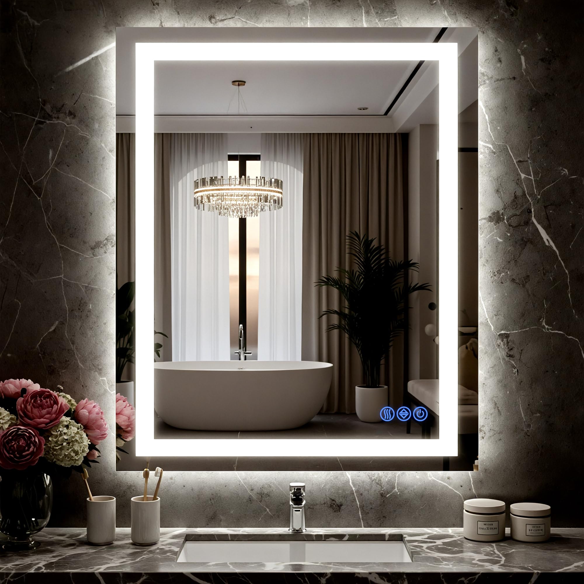 Bimno LED mirror with front and backlight for precise makeup illumination.