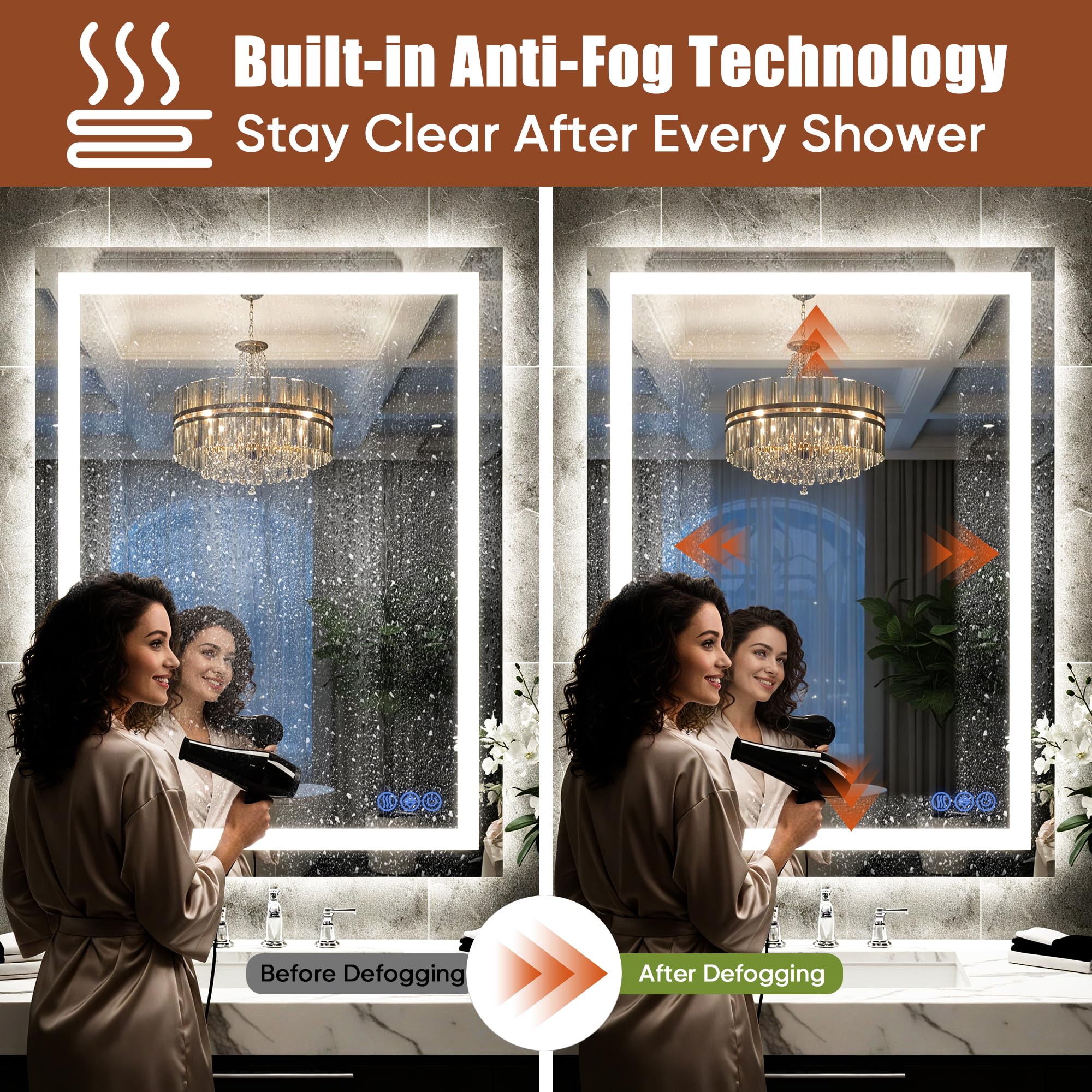 Bimno vanity mirror, horizontal and vertical mounting options for versatile placement.