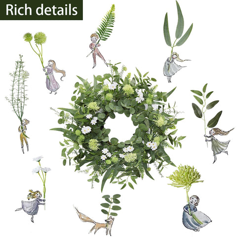 BINFEN wreath with white flowers adds bright seasonal accent.