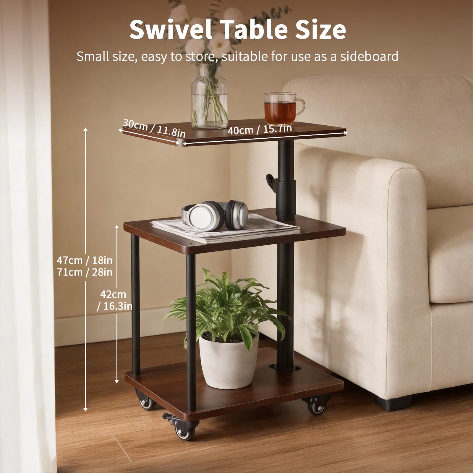 Bingyouth sturdy C-shaped end table design fits beside the couch.