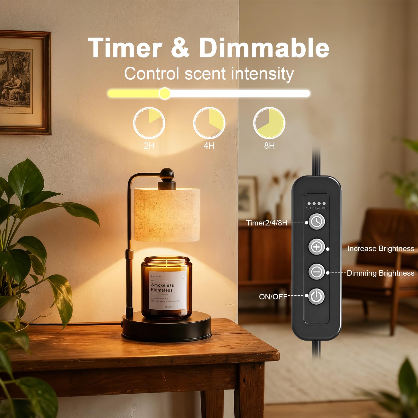 Bingyouth Candle Warmer Lamp timer options include 2, 4, or 8 hours.