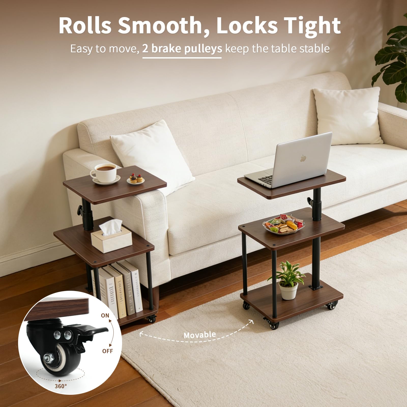 Bingyouth end table wheels with locking for stable, easy movement.