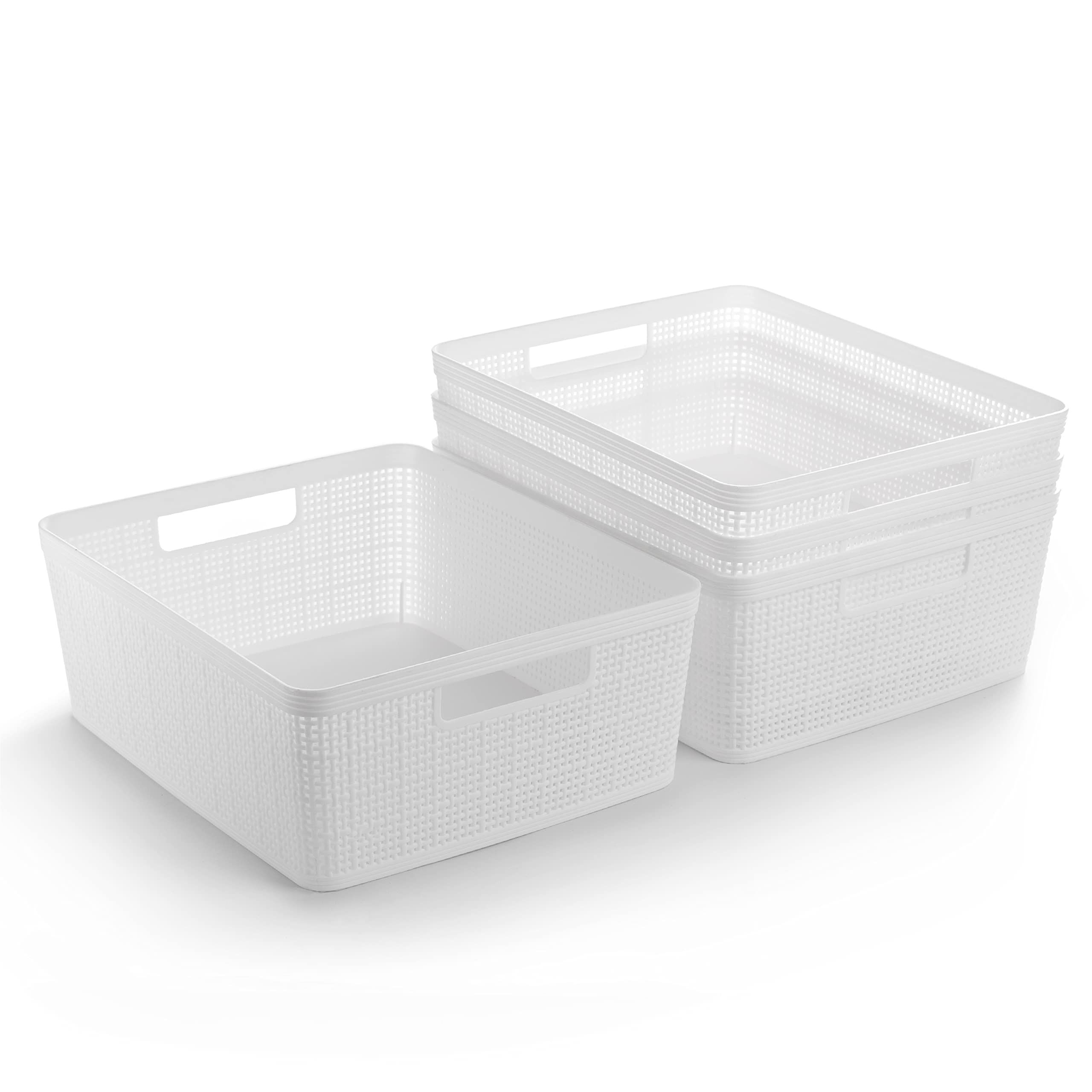 BINO medium white woven basket front view for versatile storage