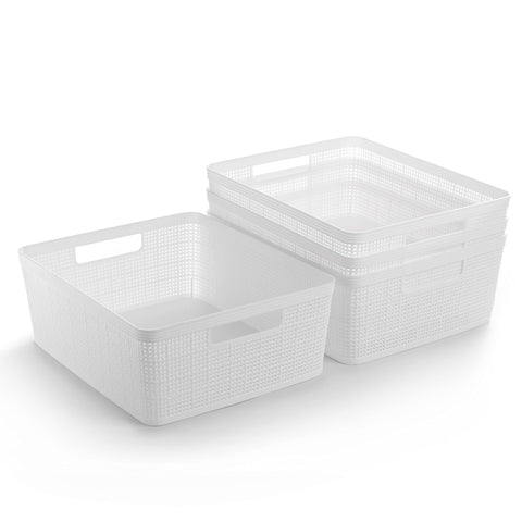 BINO medium white woven basket front view for versatile storage