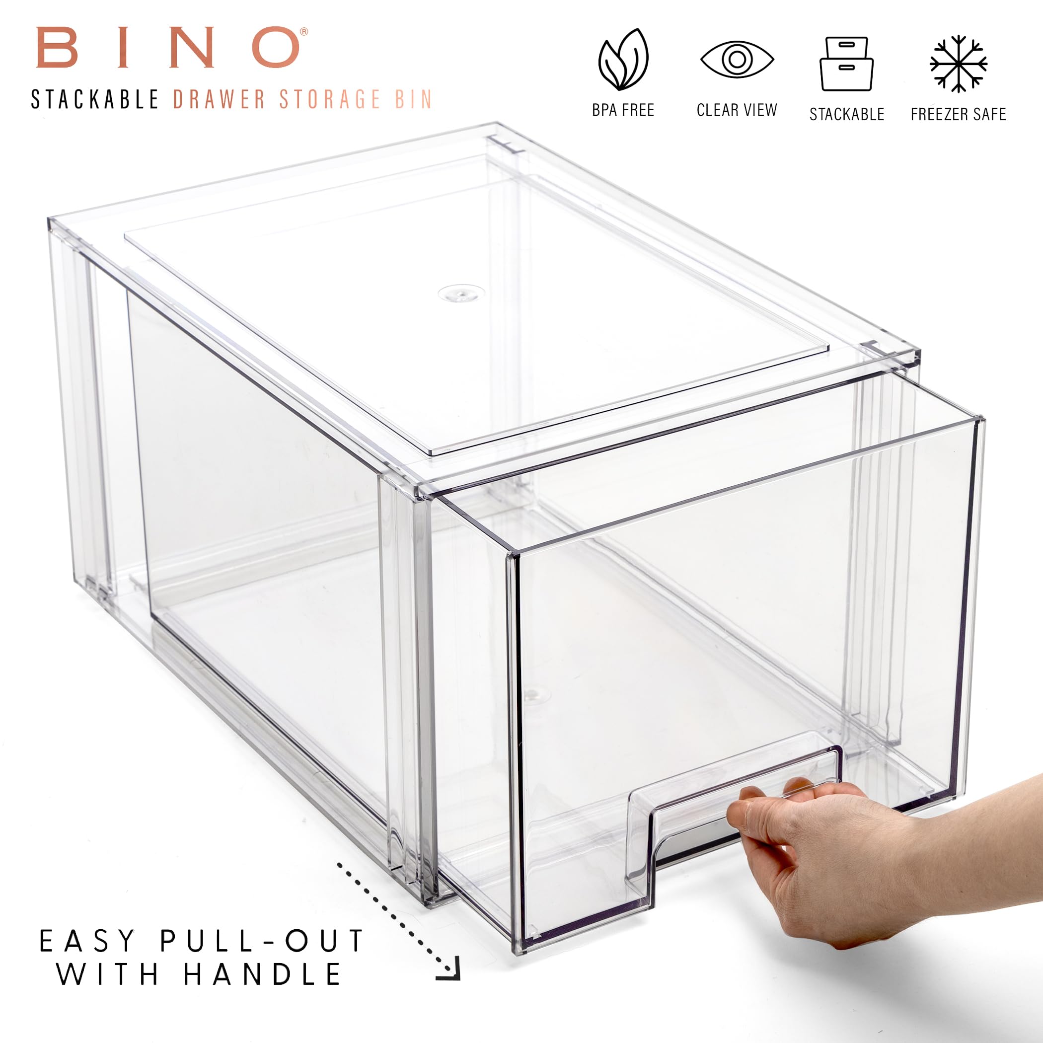 BINO clear stackable drawer in fridge for fast ingredient visibility and organized shelves
